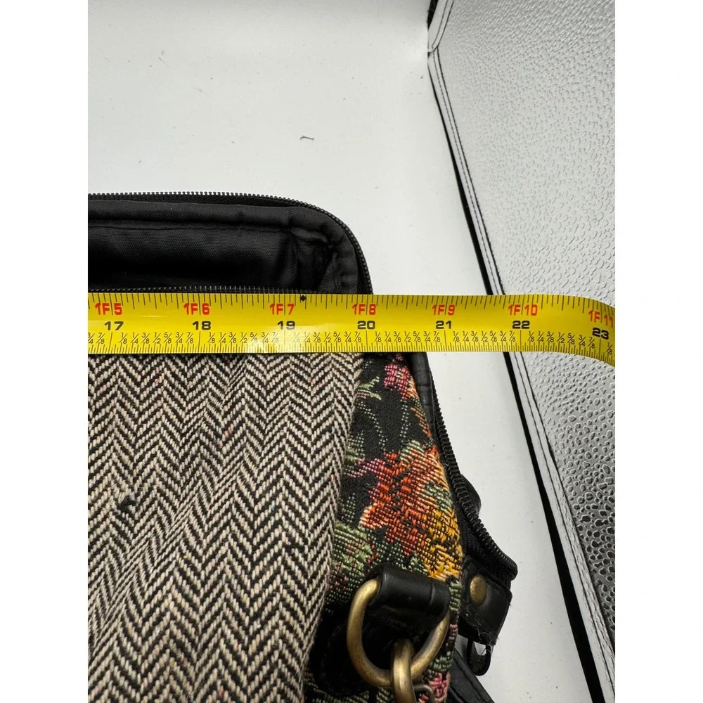 Bueno Mixed Media Satchel Bag Floral Tapestry Croc Embossed Black Large Tote